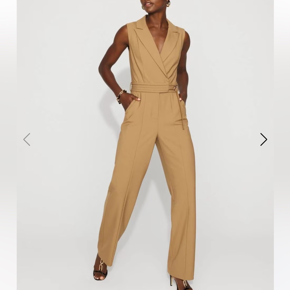 White House Black Market Sleeveless tailored Wide-Leg Jumpsuit in Beige